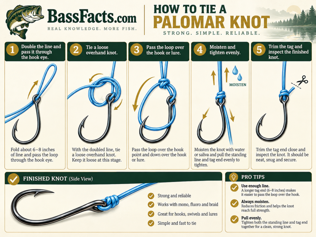 Infographic showing the largemouth bass spawn cycle from nest building and egg laying through male guarding and fry hatching